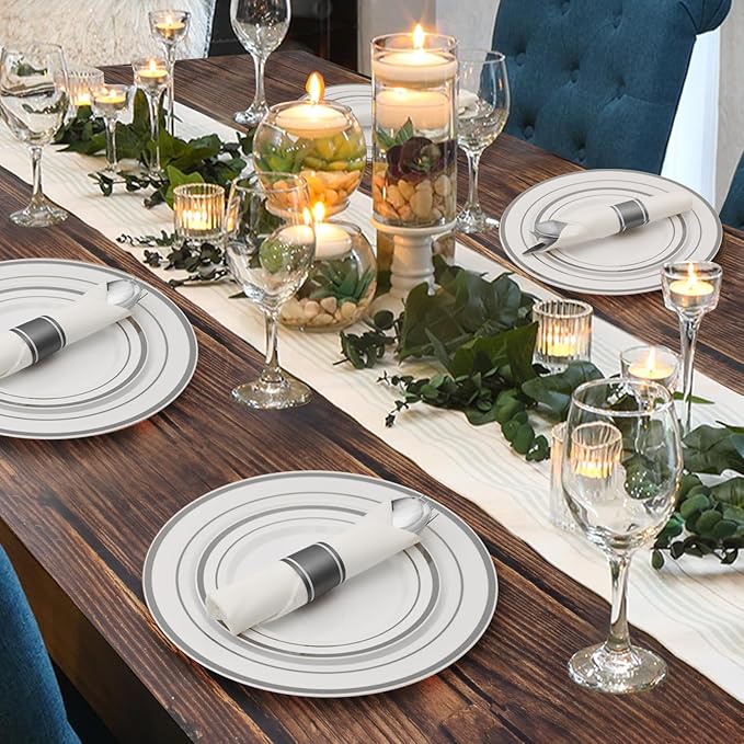 350 Piece Silver Plastic Dinnerware Set - Image 6