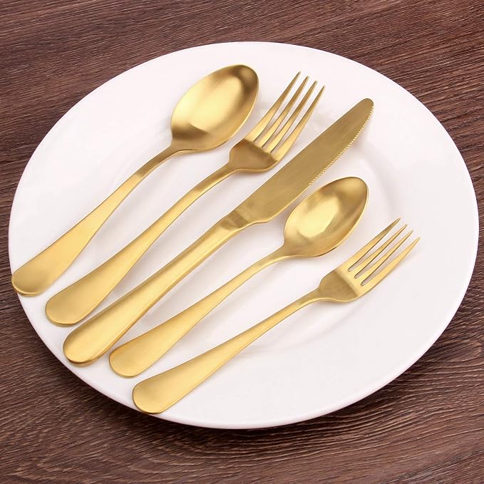 Matte Gold Silverware Set, Satin Finish 20-Piece Stainless Steel Flatware Set - Image 6