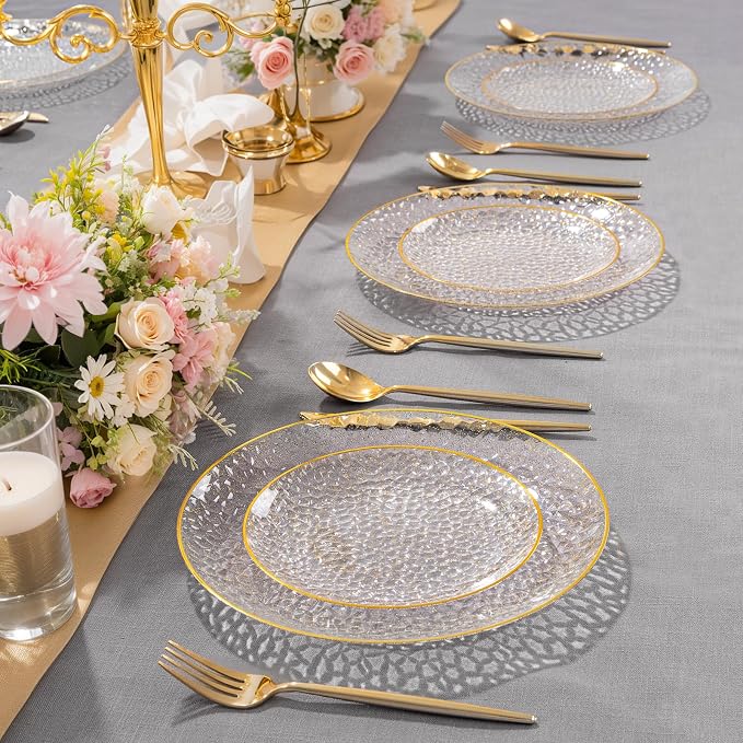 Rubtlamp 100Pcs Clear Gold Plastic Plates, Hammered Plastic Plates Included 50 - Image 7