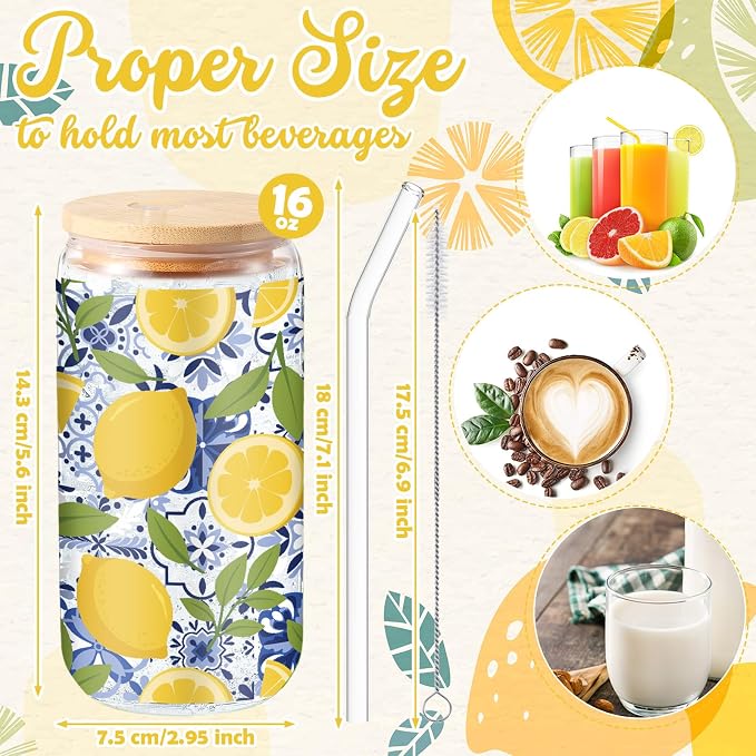 Sliner 2 Pcs Amalfi Lemon Glass Tumblers Capri Lemon Cups Drinkware 16 oz - Image 6