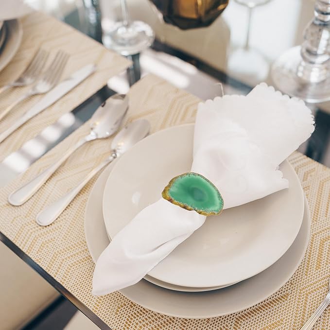 CozyTower Agate Napkin Rings Set of 4, Unique Geode Napkin Rings | Gold Napkin - Image 5