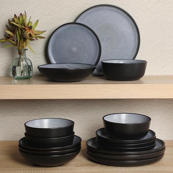 Gibson Elite Tribeca Loft 16-Piece Dinnerware Set – Matte Black and Blue - Image 6