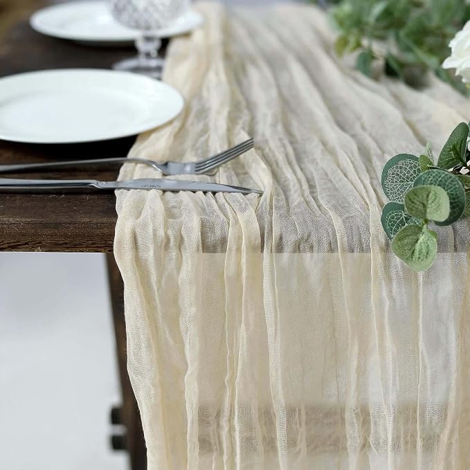 Efavormart 10ft Cream Gauze Table Runner - Image 9