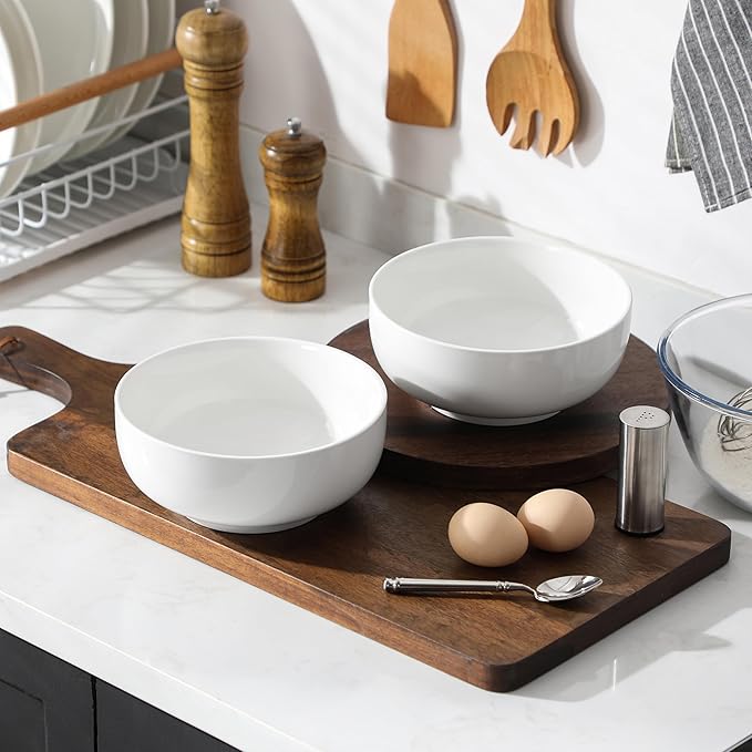 MALACASA Salad Soup Bowls Set of 2, 44 OZ White Ceramic Bowls | Porcelain Bowls - Image 9
