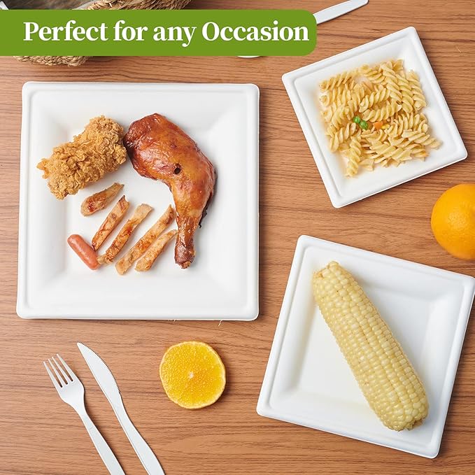 150 Piecs Compostable Square Paper Plates, 10 inch - Image 7