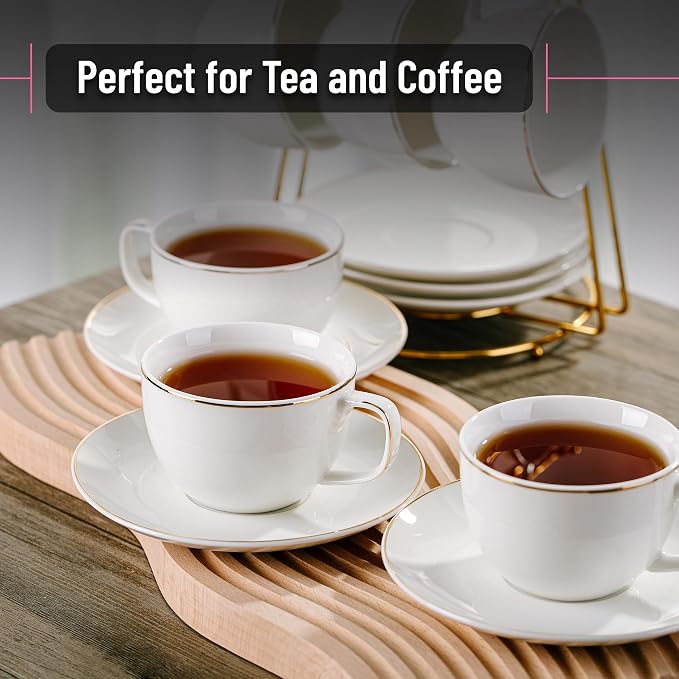 BTaT- Cappuccino Cups with Saucers 7 oz, Dishwasher Safe, Au Lait, Flat White - Image 5