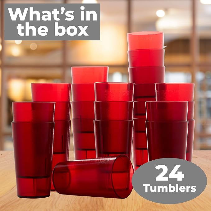 Restaurant Grade, BPA-Free 12oz Red Plastic Cups 24pk. Super Durable, Break - Image 8