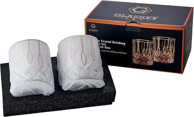 GLASKEY Gold Rim Whiskey Glasses Set of 2, Crystal Old Fashioned Glasses-Luxury - Image 9