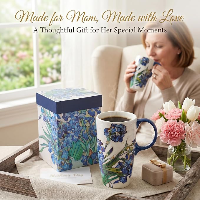 Topadorn 17oz Van Gogh Irises Ceramic Travel Mug - Image 8