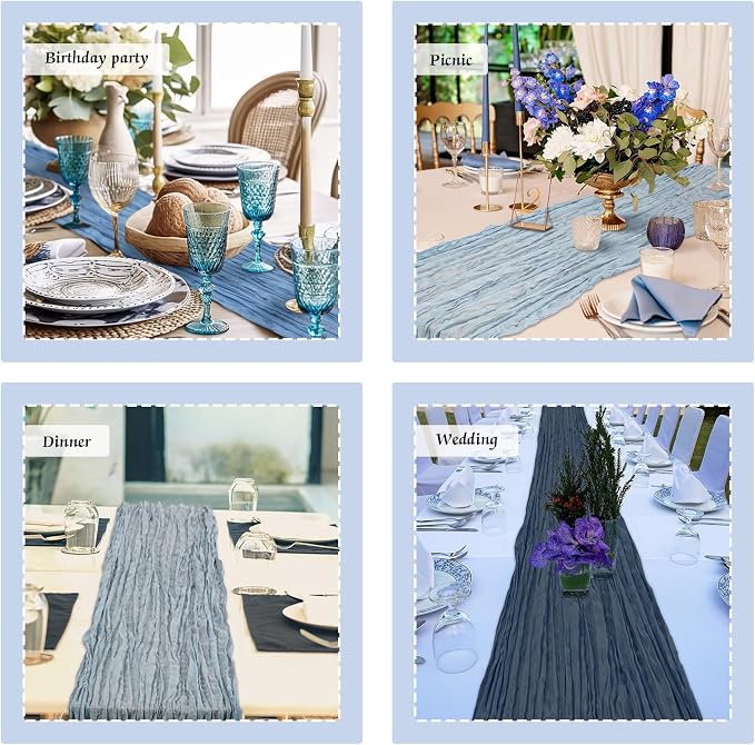 12 Pcs Gradient Blue Cheesecloth Gauze Table Runners | Boho Wedding Decor - Image 7