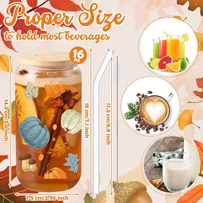 Sliner 2 Pcs Pumpkin Glass Cups Fall Drinking Tumbler - Image 6