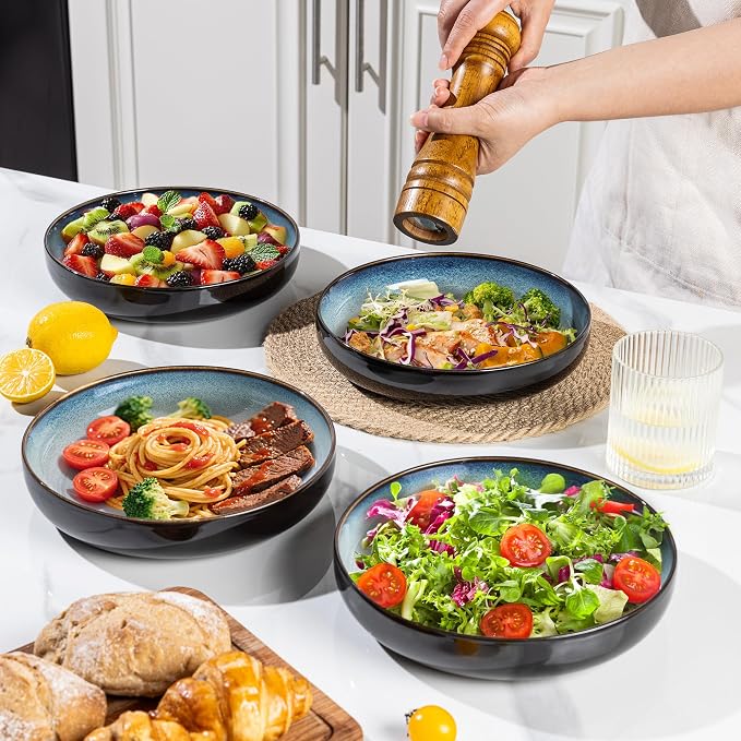 LERATIO 8.5" Ceramic Pasta Bowls Set of 4, 38oz Large Stoneware Bowls Set | - Image 6