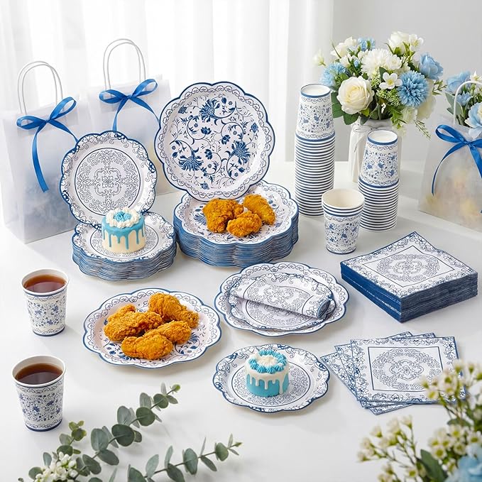 Pickmesh 250 Pcs Chinoiserie Party Supplies Decorations Blue and White - Image 6