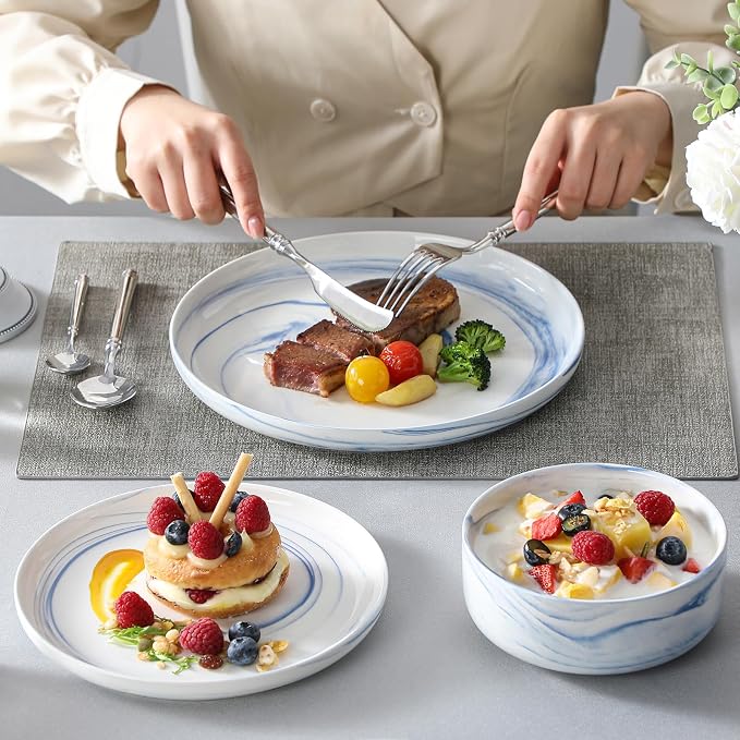 MALACASA 12 Pcs Porcelain Plates and Bowls Sets, Dinnerware Set - Image 8