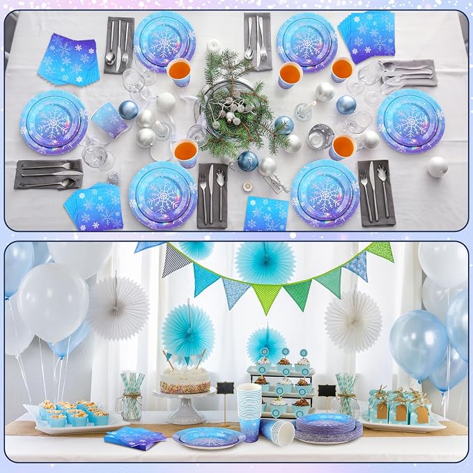 Kochorie 96 Pieces Frozen Iridescent Winter Snowflake Birthday Party Supplies - Image 7
