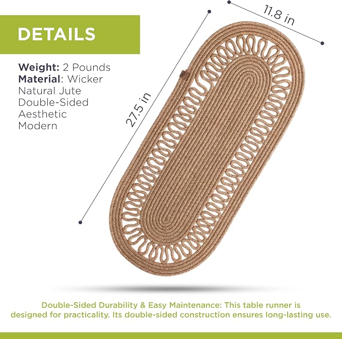 Oval Jute Table Runner | Woven Braided Dining Runner | Natural Textured Rattan - Image 6