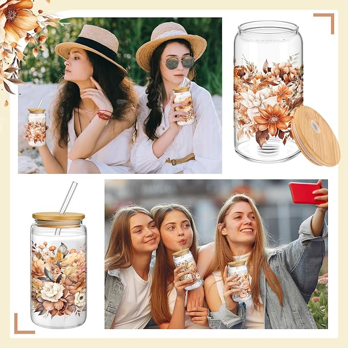 Mumufy 4 Pack Wildflower Glass Cups Gift Aesthetic Cute Glass Cup Tumbler - Image 7