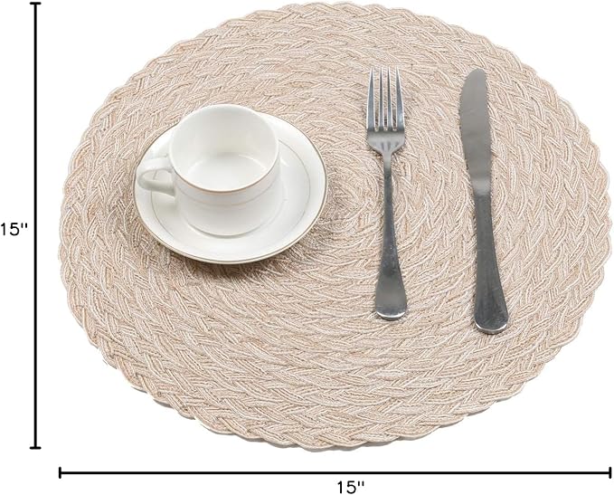 SHACOS Round Braided Placemats 15 inch Set of 4 Boho Woven Washable Kitchen - Image 10