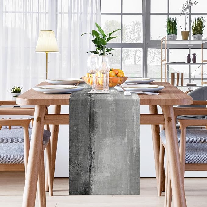 Emvency Table Runner, 13x72 Inch, Abstract Farmhouse Painting | Art Grey Dining - Image 7