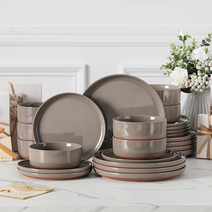 MALACASA Plates and Bowls Sets, 24 Pieces Modern Ceramic Dinnerware Set - Image 9