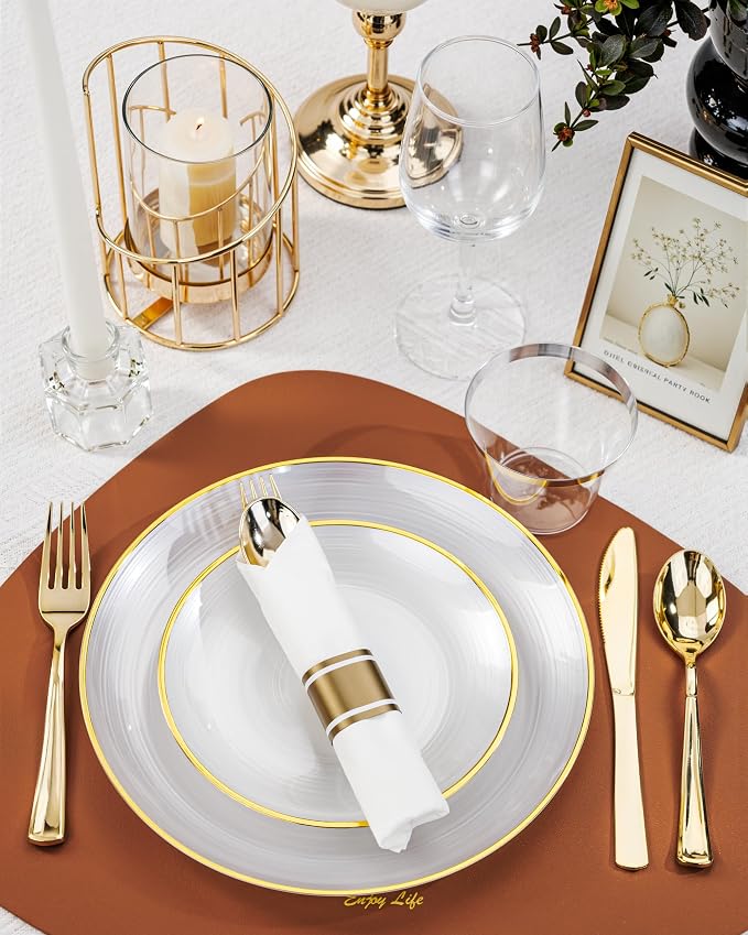 Morejoy 60Pcs Pearl White Plastic Plates, Modern swirl design Plates Include - Image 9