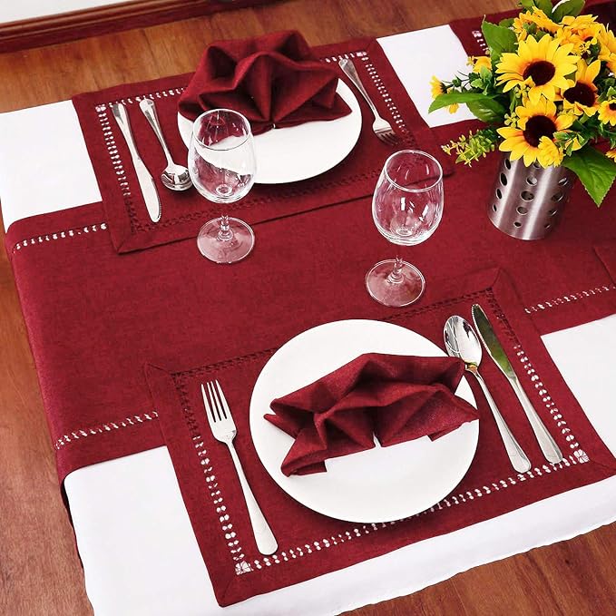Grelucgo Handcrafted Solid Color Dining Table Placemats, Double-Hemstitched) - Image 4