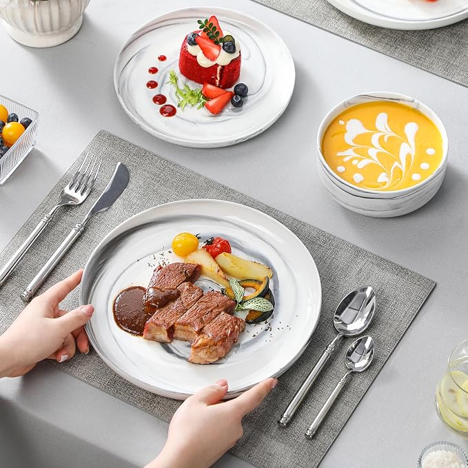 MALACASA 12 Pcs Porcelain Plates and Bowls Sets, Dinnerware Set - Image 8