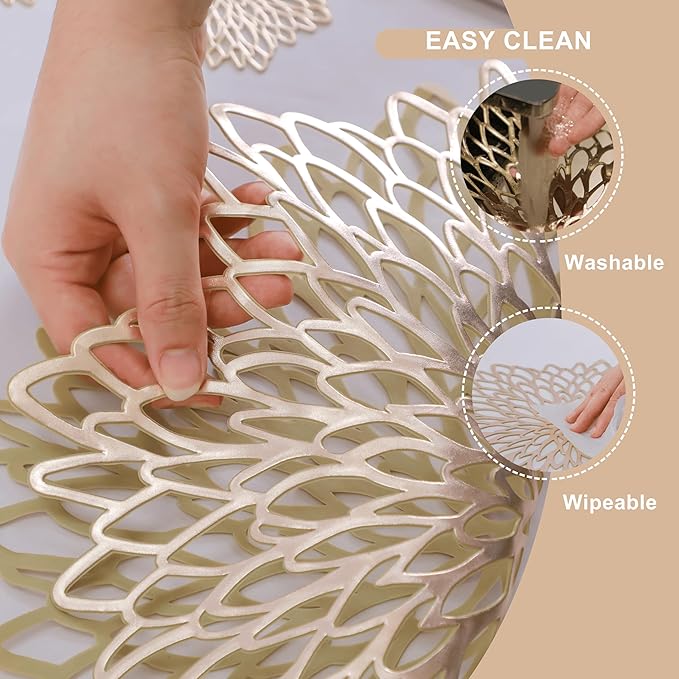 Snowkingdom Pack of 18 Gold Placemats Metallic Round Leaf Bulk Pressed Vinyl - Image 6