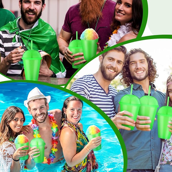 6 Set Slushie Cups with Dome Lids and Straws Detachable Spoon Straws Reusable - Image 6