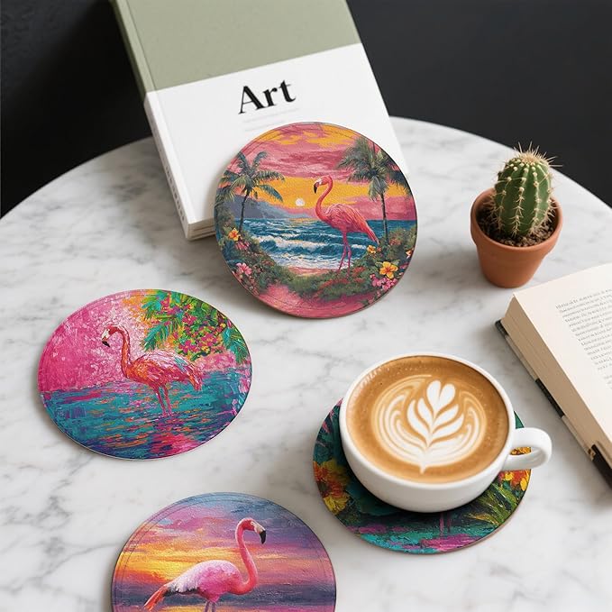 Flamingo Coasters Leather Round Drink Coasters 6 Pcs Set - Image 6