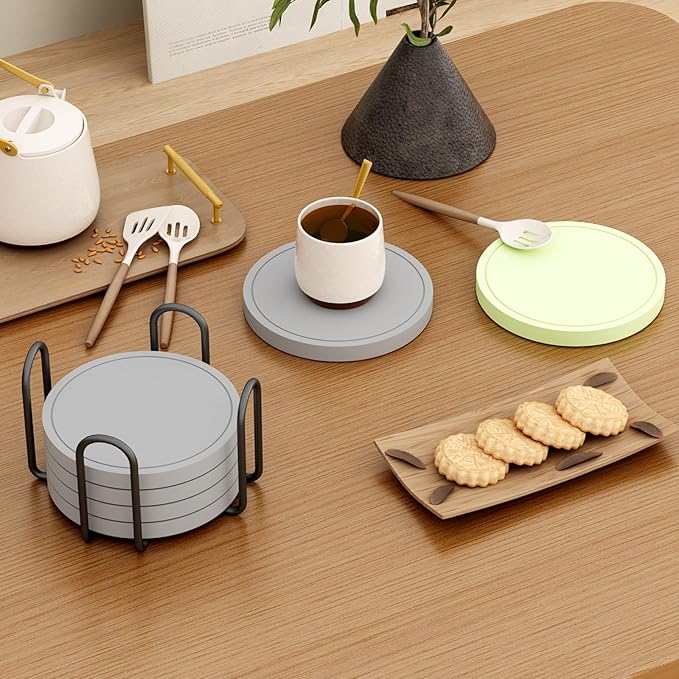 Azhou 6Pcs Absorbent Diatomaceous Earth Coasters Set - Image 6