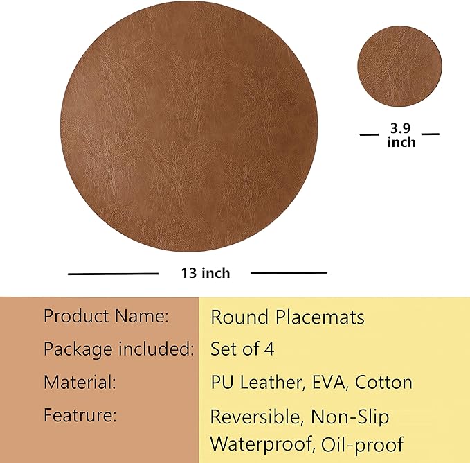 Jovono Embossed PU Leather Placemats, Waterproof Coffee Coasters, Kitchen Table - Image 8