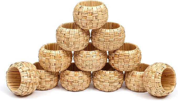 Lightnpro Natural Rattan Decorative Napkin Rings Set of 12, Serviette Napkin - Image 9