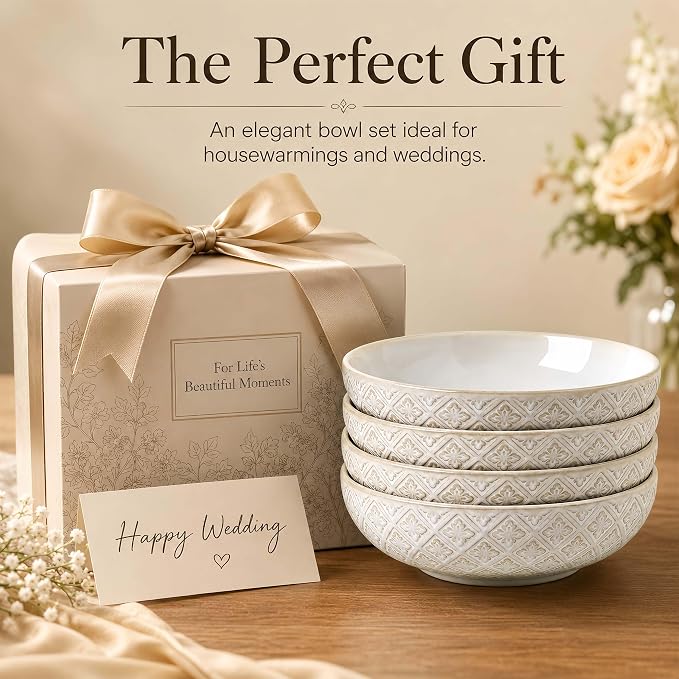 22 Oz Pasta Bowls Set of 4, Ceramic Soup Bowls, 8 inch Large Serving Bowl - Image 9
