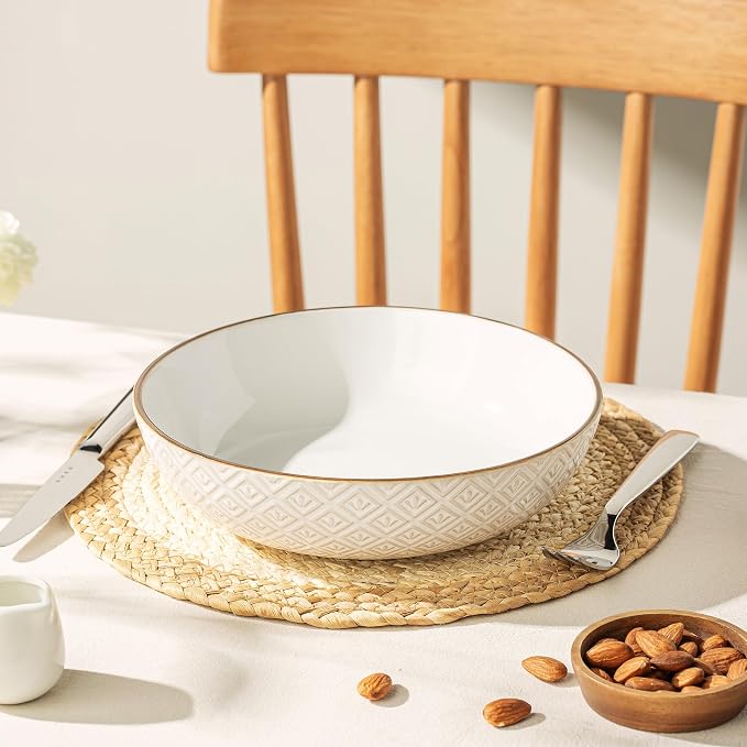 36 oz Pasta Bowl Set of 4 with Embossed Reactive Glaze, 8.5" Arctic white - Image 7