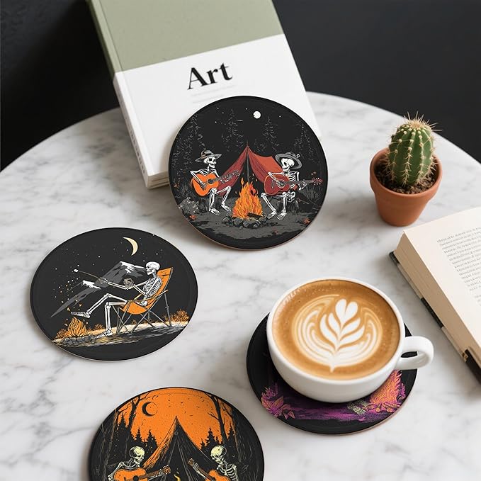 Halloween Skull Coasters Leather Round Drink Coasters 6 Pcs Set - Image 6