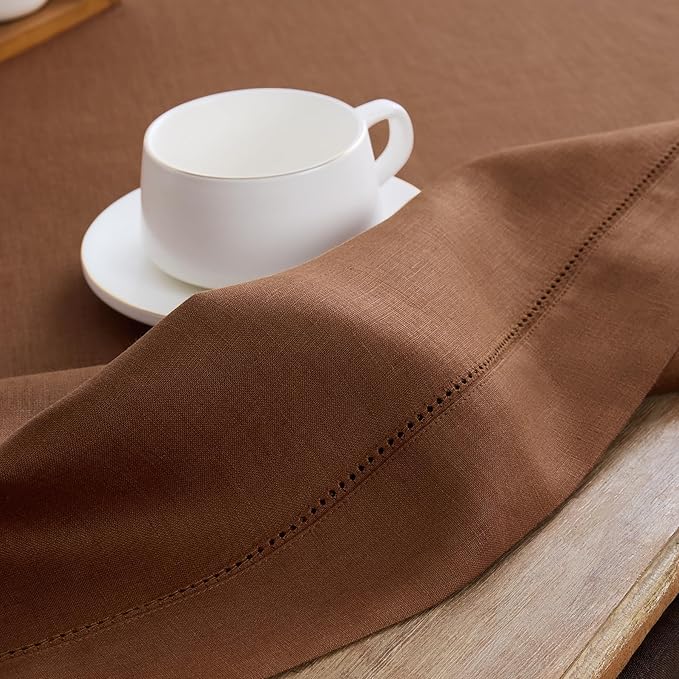 Solino Home 100% Pure Linen Dining Table Runner Brown Hemstitch, 14 x 72 in | - Image 9