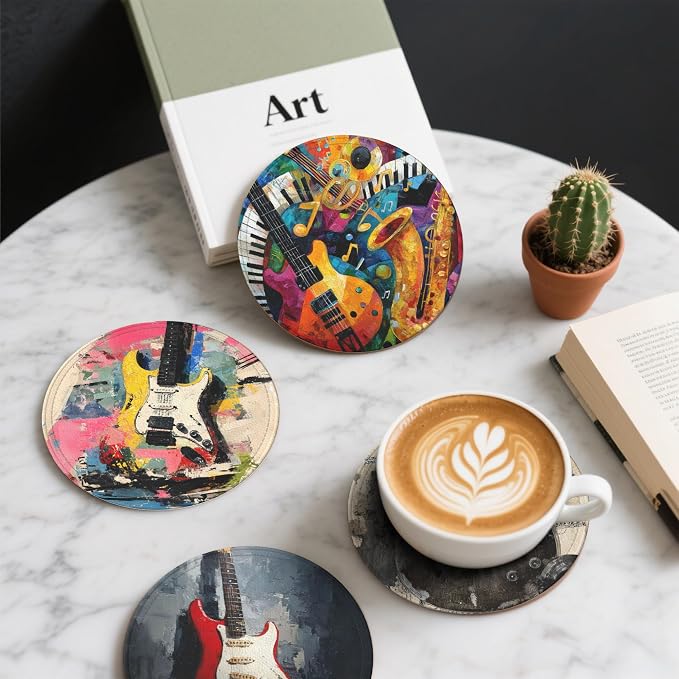 Musical Coasters Leather Round Drink Coasters 6 Pcs Set - Image 6