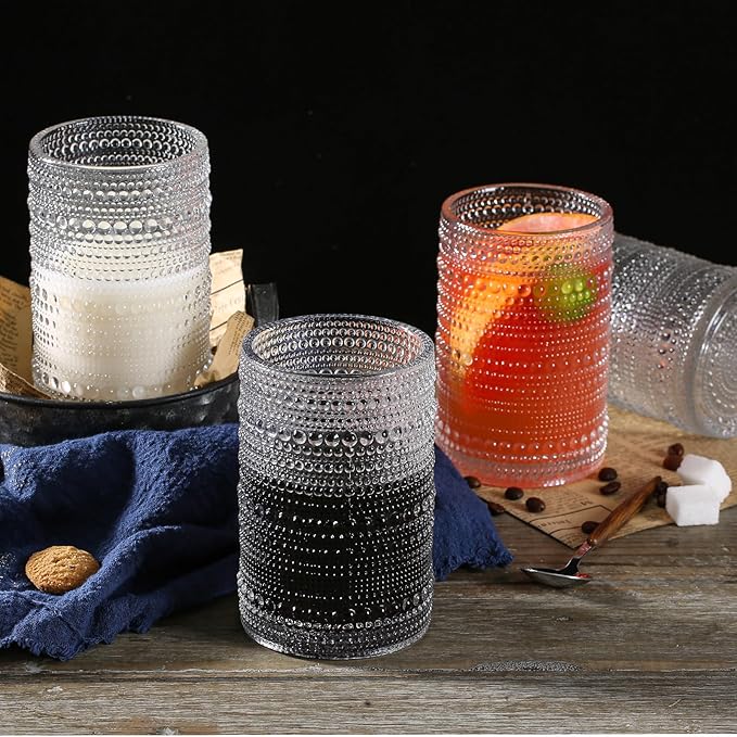 Consou Large Glasses Set of 6, 15 oz Hobnail Glassware Thick Glass Heavy Base - Image 7