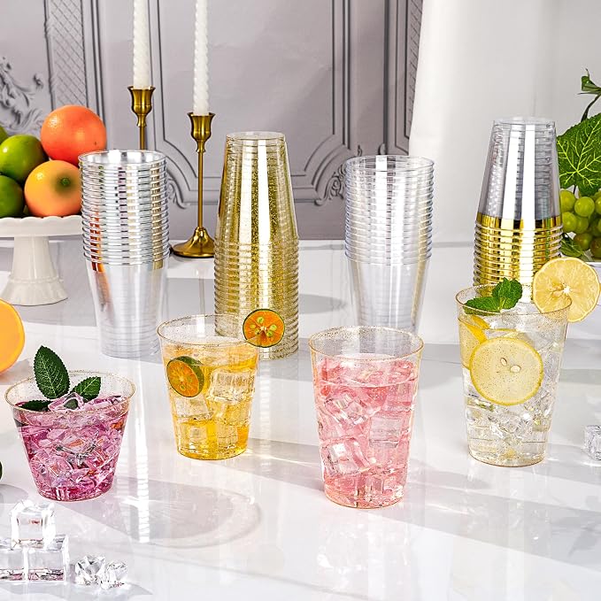 Goodluck 9 oz 100 PCS Gold Glitter Plastic Cups, Disposable Glitter Cups | - Image 6