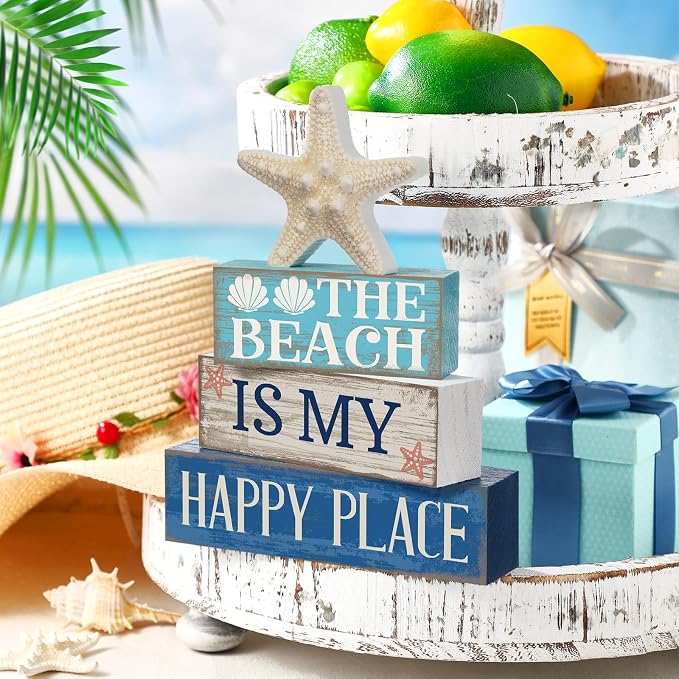 Moucuny 4 Pcs Summer Table Decoration Beach Tiered Tray Decor Starfish Coastal - Image 7