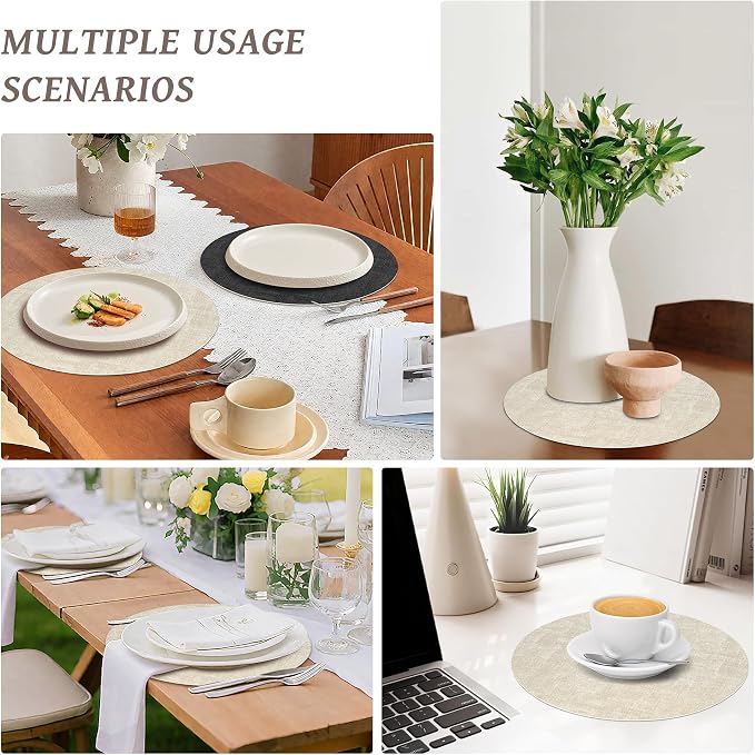 NCUE 13" Faux Leather Round Placemats Set of 6, Reversible Dual-Color | - Image 7