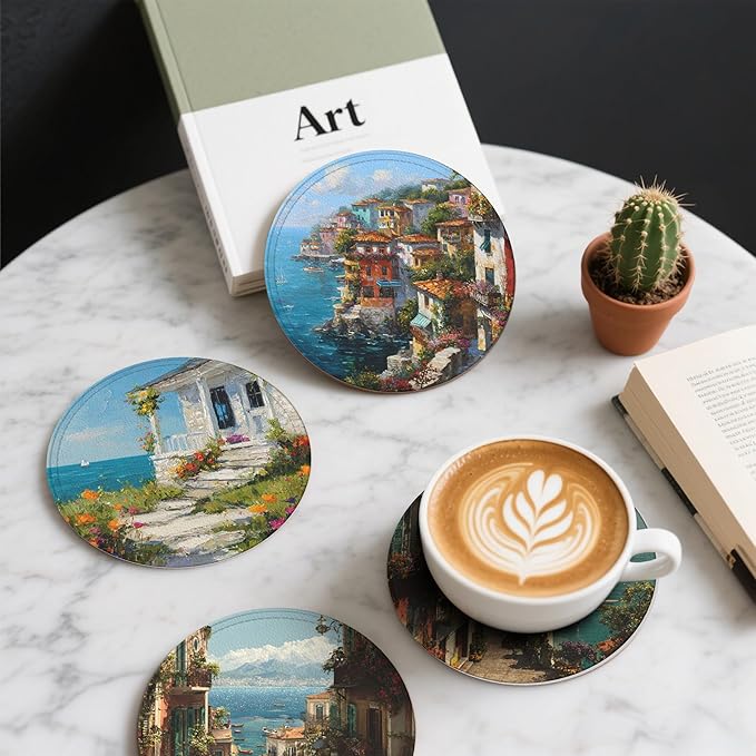 Ocean City Coasters Leather Round Drink Coasters 6 Pcs Set - Image 6