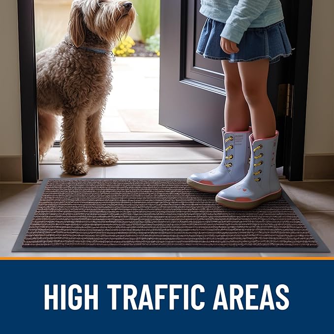 OLANLY Front Door Mat Indoor Outdoor Entrance, Waterproof Heavy Duty Doormat, Fade Resistant, Low Profile, Easy Clean Patio Porch Welcome Floor Mats for Entry, 35x23, Tan