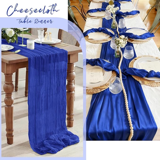 3 Pack Royal Blue Cheesecloth Table Runner, 17 x 108 Inch, Gauze Cheese Cloth - Image 7