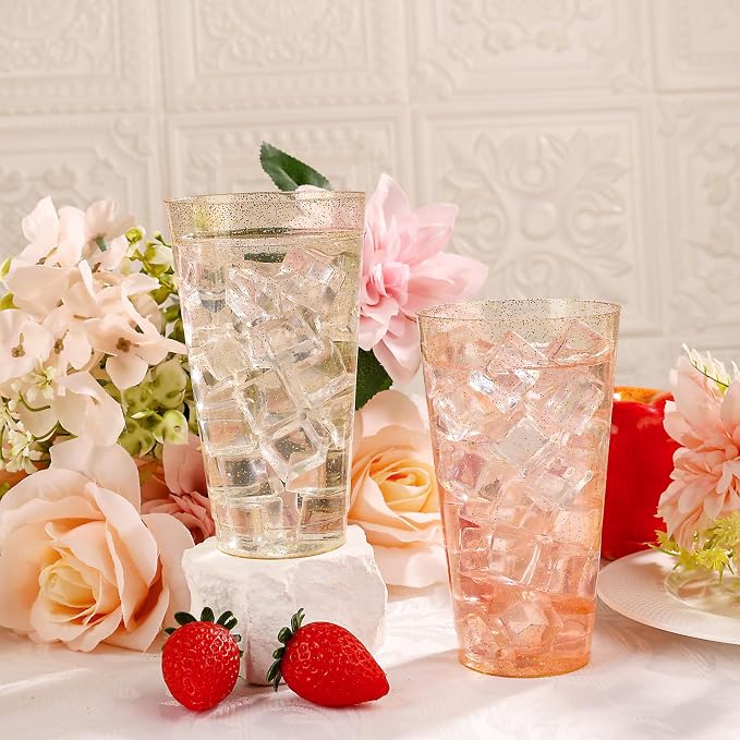 I00000 16 oz Gold Plastic Cups, 100 Pack Gold Glitter Plastic Cups Tumblers - Image 7