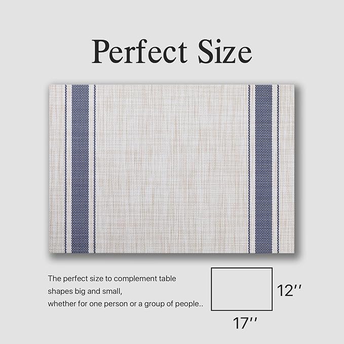 Placemats Set of 8 - Easy Clean Woven Vinyl Placemats for Dining Table, Indoor/Outdoor Place Mats, Washable PVC Table Mats(Blue Skyline)
