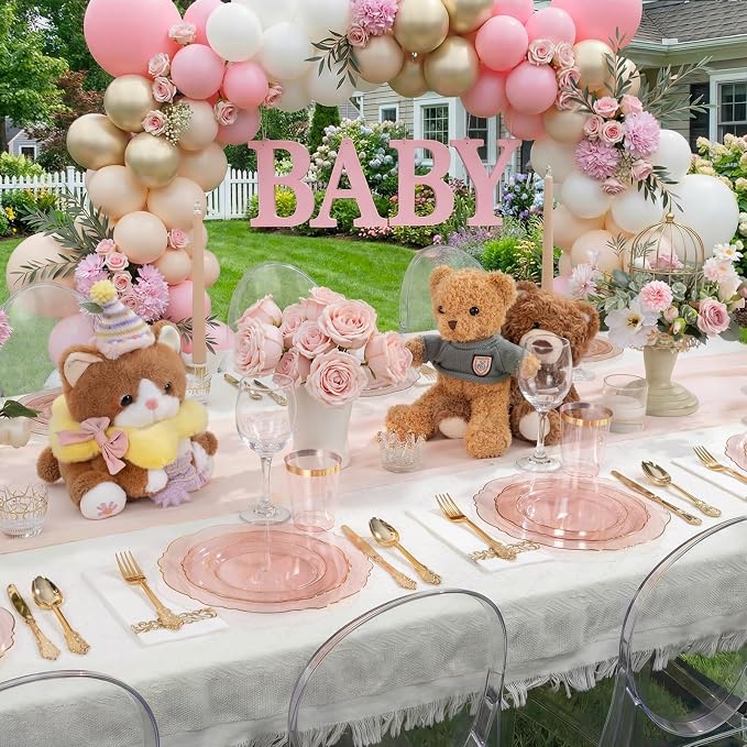 KIRE 210Pcs Clear Pink Plastic Plates - Image 10