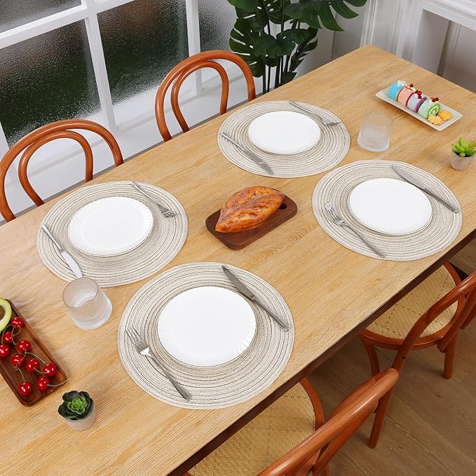 SHACOS Round Braided Placemats Set of 4 Washable Table Placemats Cotton - Image 9
