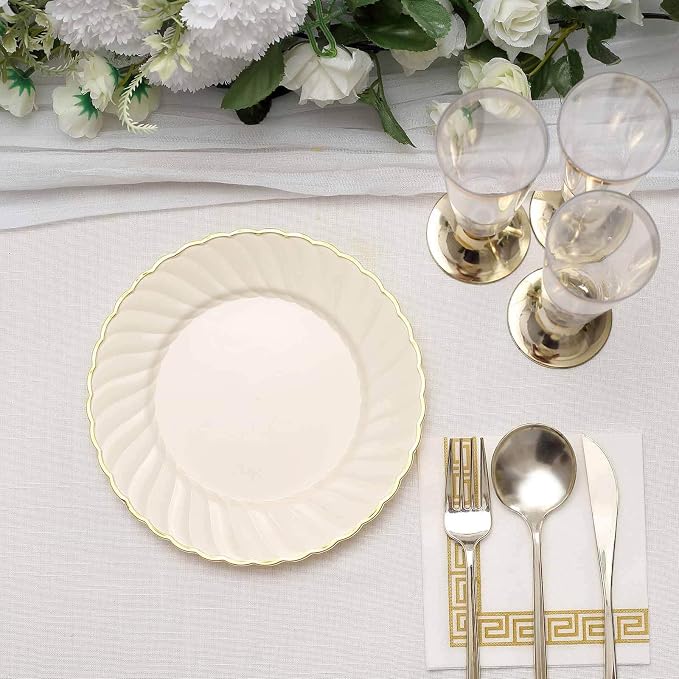 Efavormart 10-Pack 7.5" Ivory Vintage Plastic Salad Dessert Plates - Image 9